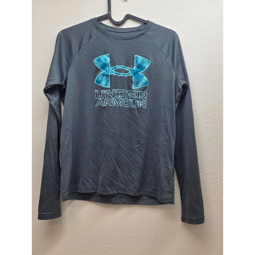 Under Armour Boys Youth Large Long Sleeve Shirt Gray Graphic Tech Tee